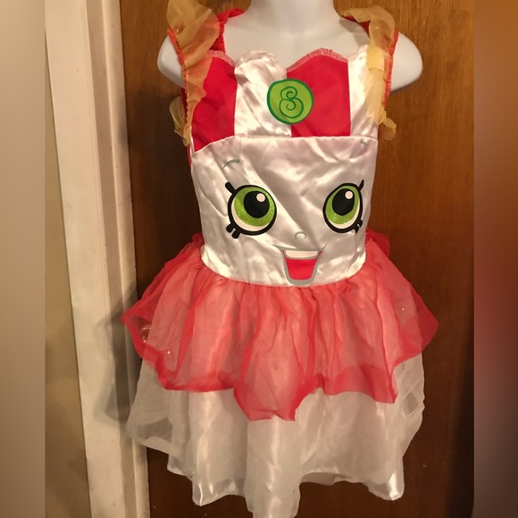 Shopkins Girls Costume Dress Poppy Popcorn White & Red Glittery Gown Dressup - Picture 1 of 4